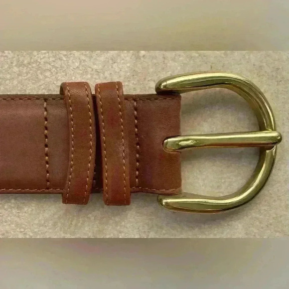 Lands End tan leather belt with gold buckle; length - 38” including buckle - Picture 2 of 4